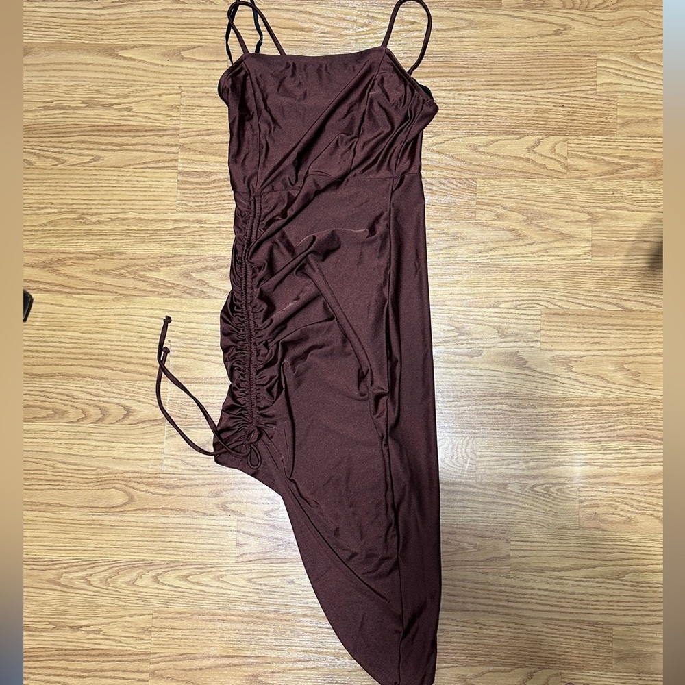 Asymmetrical high to low brown dress